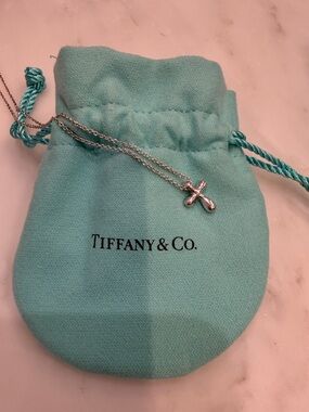 Tiffany & Co. Silver Cross Pendant Necklace with Tiffany Blue Pouch